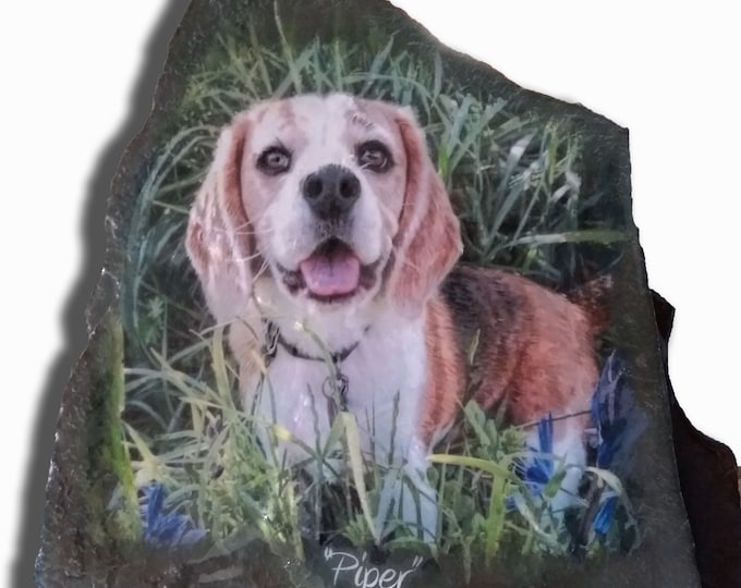 Hand Painted Dog Portrait Photo art with Dog's Name on Stone