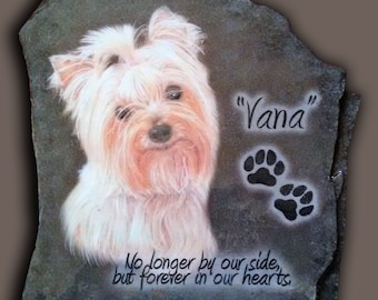 Hand Painted Pet Memorial/ Photo Art/ dog Portrait/ with 3 options/ Name of Pet/ Date / Paw Prints/ Quote on Stone/ Dog memorial
