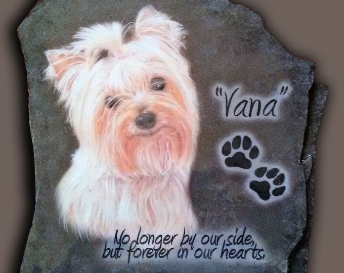 Hand Painted Pet Memorial/ Photo Art/ dog Portrait/ with 3 options/ Name of Pet/ Date / Paw Prints/ Quote on Stone/ Dog memorial