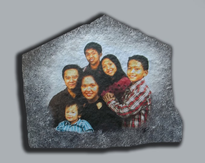Hand Painted Family Portrait Photo Art Memory Stone