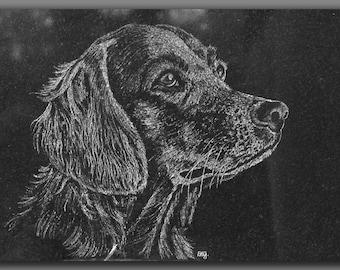 Hand Drawn Dog Portrait Hand Engraved on 8" x10" Stone