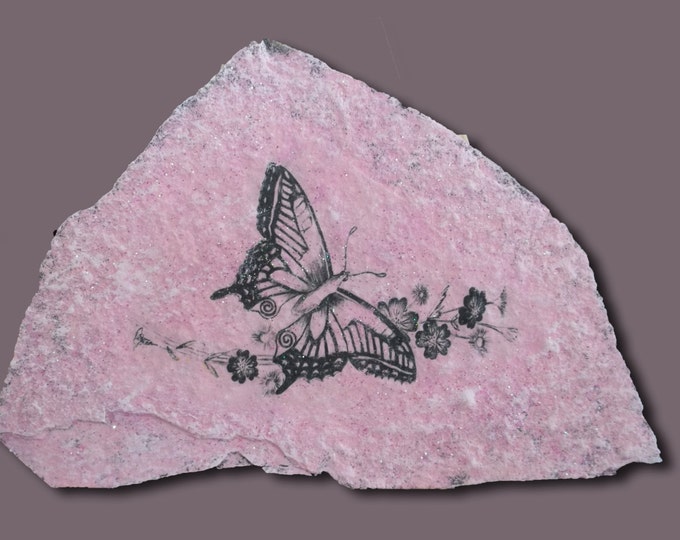 Hand painted Pink Breast Cancer Gift with Butterfly Drawing on Stone