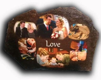 Hand Painted Personalized Photo Art Portrait Collage on 10"x12" Memory Stone