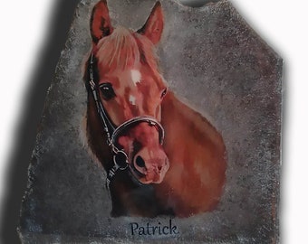 Hand Painted Horse Portrait Photo Art with name on 10" x 12" Memory Stone