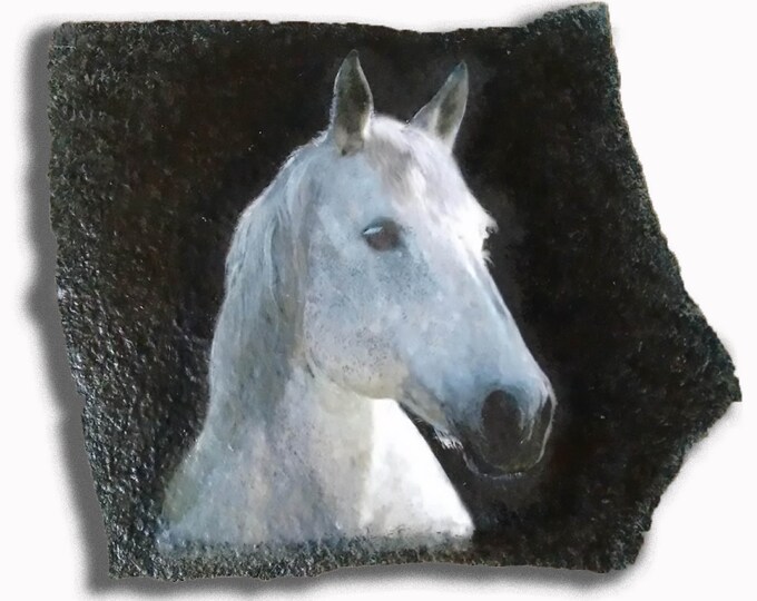 Hand Painted Horse Portrait Photo Art on 8"x 10" Memory Stone