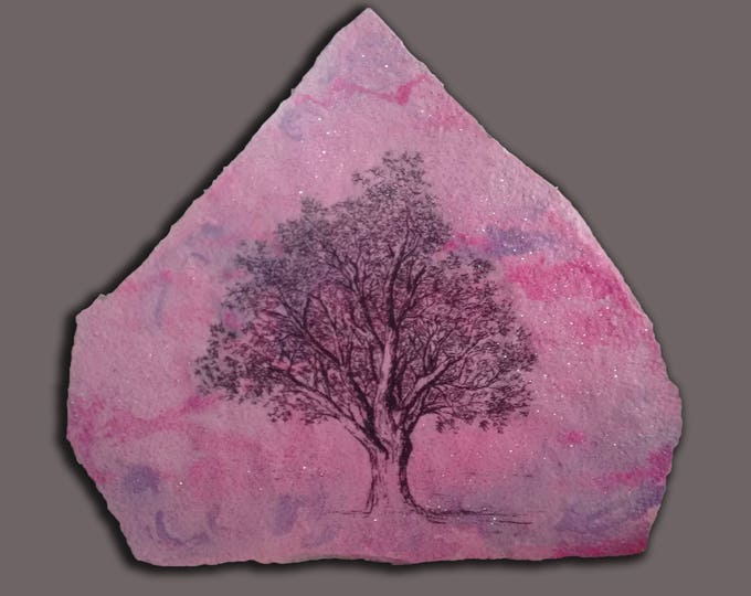 Hand Painted Stone / Breast Cancer/ Cancer Gift / Tree drawing / Pink / Sparkle / Rock Art / Plaque