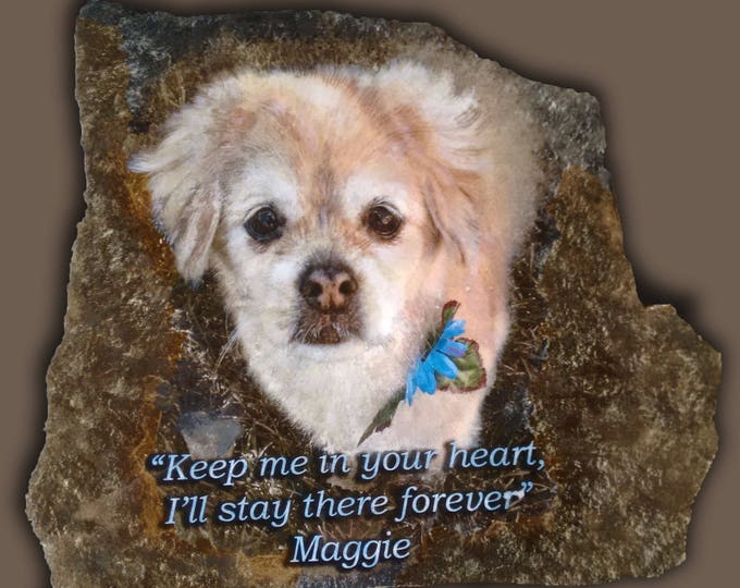 Hand Painted Photo Art Pet Memorial Portrait with quote and name on Stone