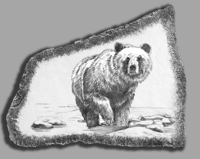 Hand Painted Art Drawing of a Bear on Stone