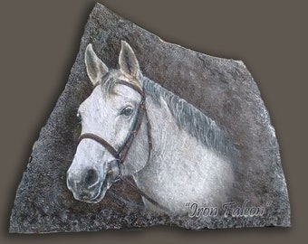 Custom Painted Stone/ Horse Portrait/ Photo Art/ Hand Painted/ Memorial Stone/ Grave Marker/ Horse's Name/ Memory stone/ Remembrance stone