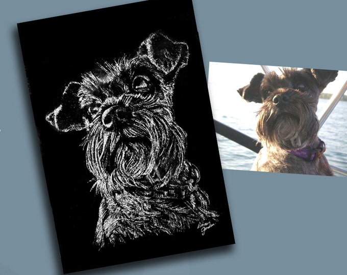 Hand Drawn Dog Portrait Hand Engraved on 8" x10" Memory Stone