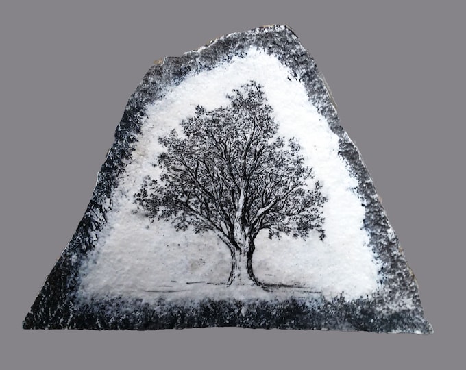 Hand Painted Art Drawing of Tree on Stone