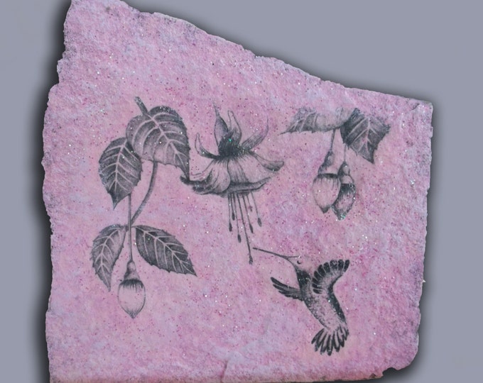 Hand Painted Pink Breast Cancer Gift with Hummingbird Drawing on Stone