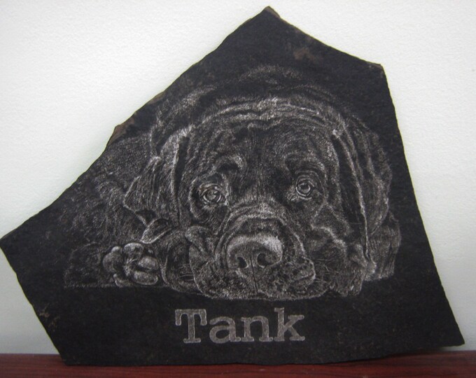 Hand Drawn Dog Portrait Hand Engraved on 8" x10" Memorial Stone