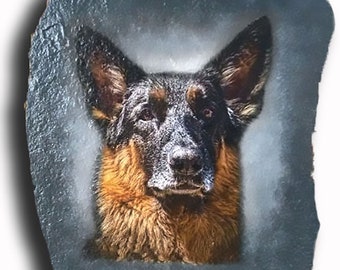 Hand Painted Dog Photo Art on 10" x 12" Stone