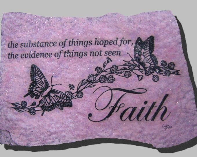 Hand Painted Pink Breast Cancer Gift with Butterfly Drawing and Bible Verse Hebrews 11:1