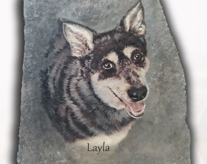 Hand Painted Pet Portrait Photo Art personalized with Name on 10" x 12" Stone