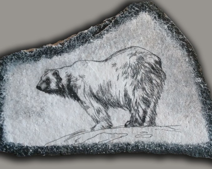 Hand Painted Art Drawing of a Polar Bear on Stone
