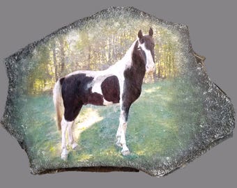 Hand Painted Horse Portrait Photo Art on 10" x 12" Memory Stone