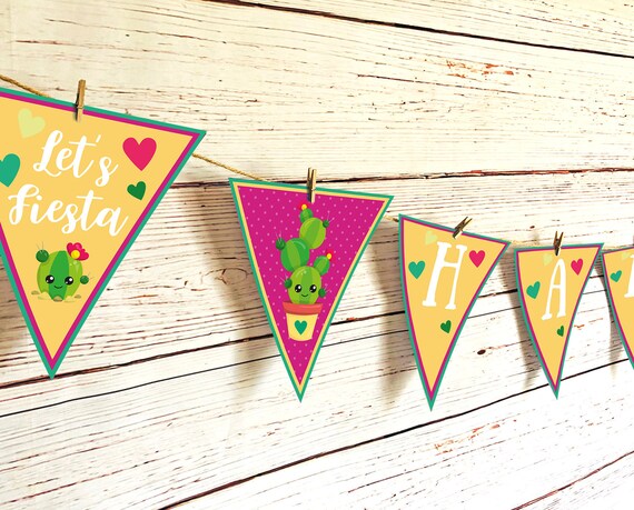 Cute Cactus Bunting | Fiesta Banner | Cactus Party | Cactus Birthday Garland | Fiesta Party Flag Decoration | Let's Fiesta Banner Shower Il_570xn