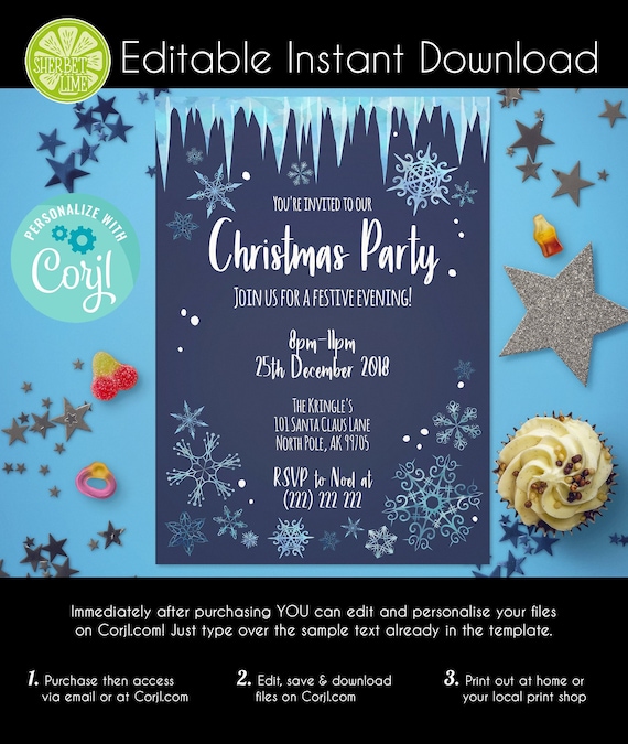 Editable Christmas Party Invite | Xmas Snowflake 5x7 Invitation | Beautiful Christmas Party Supplies | Christmas Flyer • INSTANT DOWNLOAD • Il_570xn