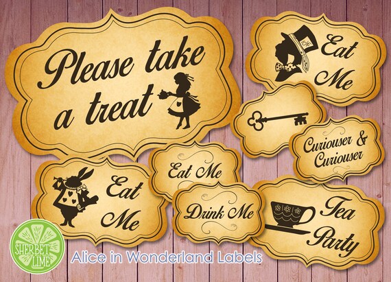 Alice in Wonderland Themed Candy Labels Food Labels Sweet ...