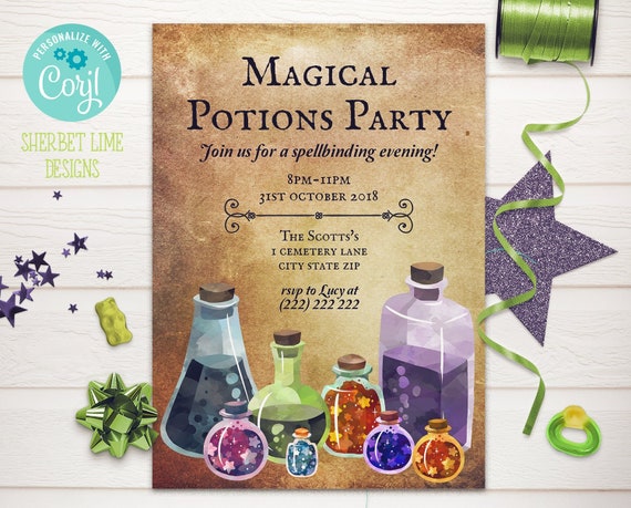 Editable Potion Party Invitation, Instant download invitation, Wizard Party invite, 5x7 Witch Party Invite, Birthday Party, Halloween Invite Il_570xn