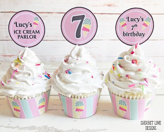 Personalised Ice Cream Parlor Cupcake Wrapper, Cake Topper, Customised Ice Cream Shower, Ice Cream Birthday Party, Ice Cream Social, 431 Il_570xn