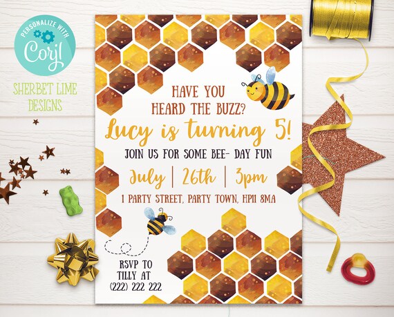Editable Bumble Bee Party Invitation Instant Download Invitation