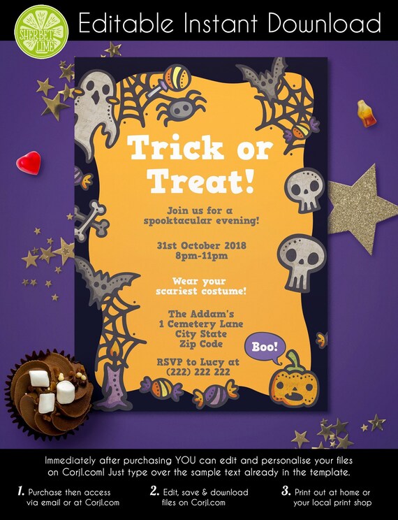 Cute Halloween Party Invite | Invitation | 5x7 Invite | Halloween Party Supplies • INSTANT DOWNLOAD • Printable, Editable Template Il_570xn