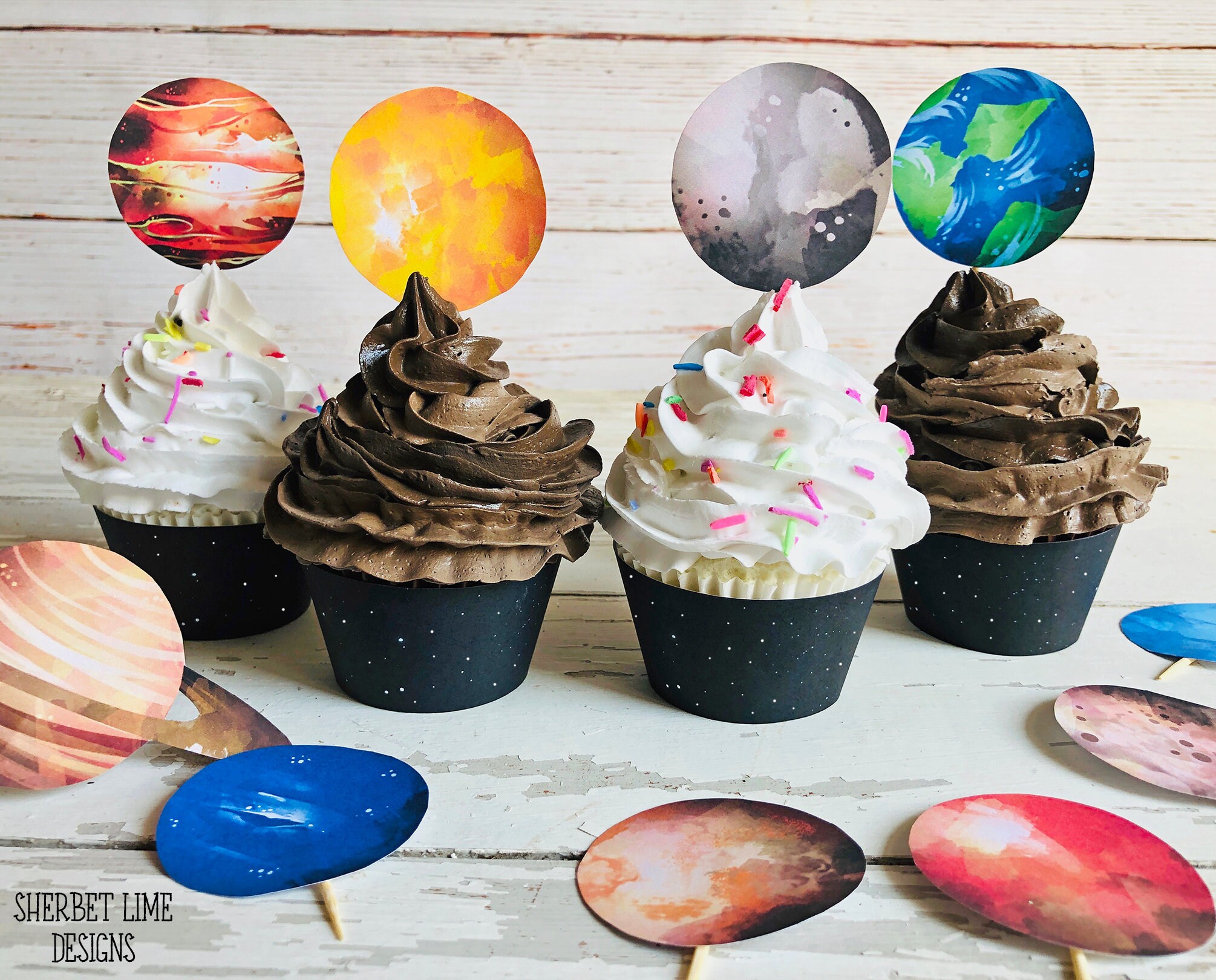Space Cupcake Toppers x20 Rice Paper or Icing Personal.1024 Baking Accs. & Cake