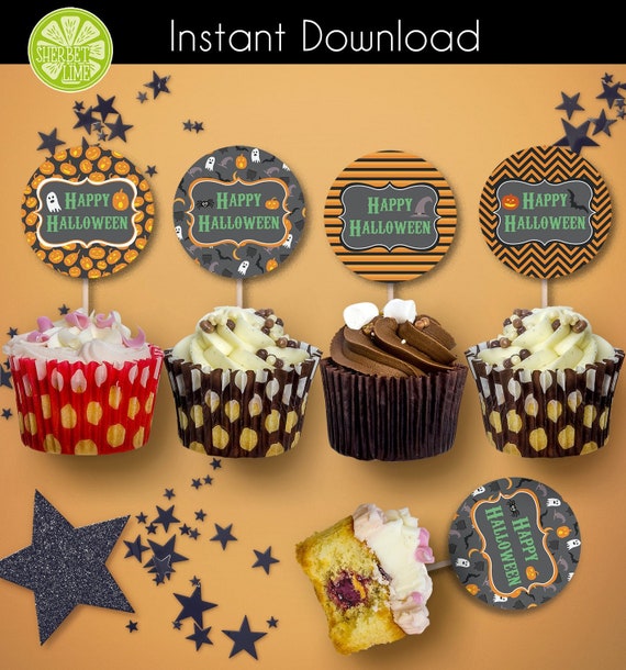 4 Halloween Cupcake Toppers printable design | Party Printables | Halloween Party Supplies • INSTANT DOWNLOAD • Il_570xn