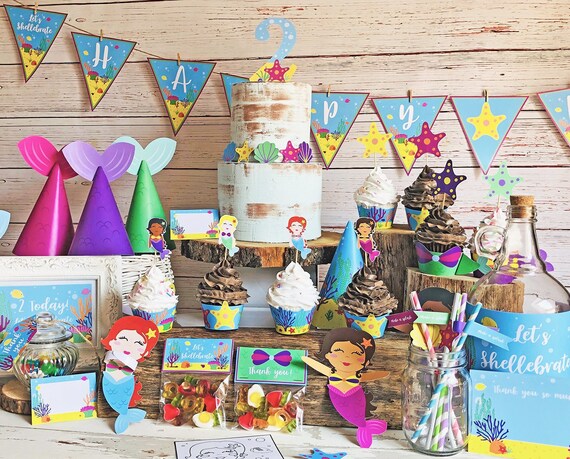 Printable Mermaid Party Decor | Under the Sea Party | Mermaid cupcake wrappers | Under the sea birthday | Mermaid Birthday Party | Bunting Il_570xn