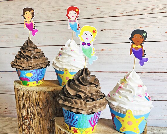 Mermaid Cupcake Wrappers and Toppers | Printable Under the Sea Party | Little Mermaid Party | Mermaid Birthday Party | Mermaid Party Decor Il_570xn