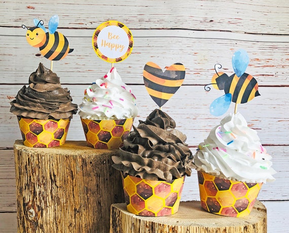 Printable Bumble Bee Cupcake Wrappers and Toppers | Bee Party | Bee Birthday Party | Bumble Bee Baby Shower, Bee Party Decor, Download | 344 Il_570xn