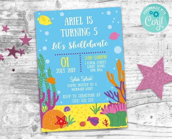 Under the Sea Party Invite | Editable Mermaid Party Invite | 5x7 Invitation | Mermaid Party Supplies • INSTANT DOWNLOAD • Printable Template Il_570xn