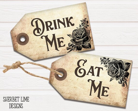 Printable Alice S Adventures In Wonderland s Vintage Eat Me Drink Me s Party Favours Potion Labels Paper Craft Scrapbooking 143 By Sherbet Lime Catch My Party