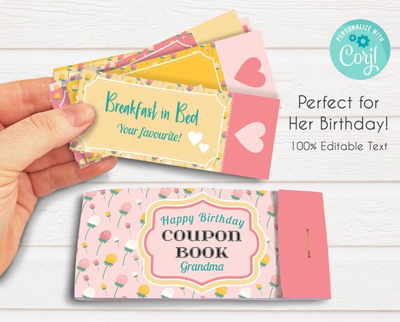 Editable Birthday Coupon Book, Personalised Coupon Book, Gift for Her, Present for Her, Birthday vouchers, Mum Coupon Book, Grandma Coupon Il_570xn