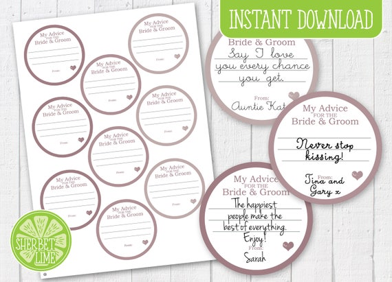 Wedding Table Printable Coasters- Advice for the Bride and Groom Il_570xn