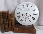 Antique french enamel large clock face. Enameled grandfather clock face. Hand painted flowers. French script. French shabby decor. Steampunk