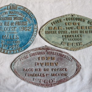 Set of 3 Vintage french farming award prize plaques. Shabby french rustic Farmhouse decor. Mudroom. Brasserie. French kitchen. Game room image 1