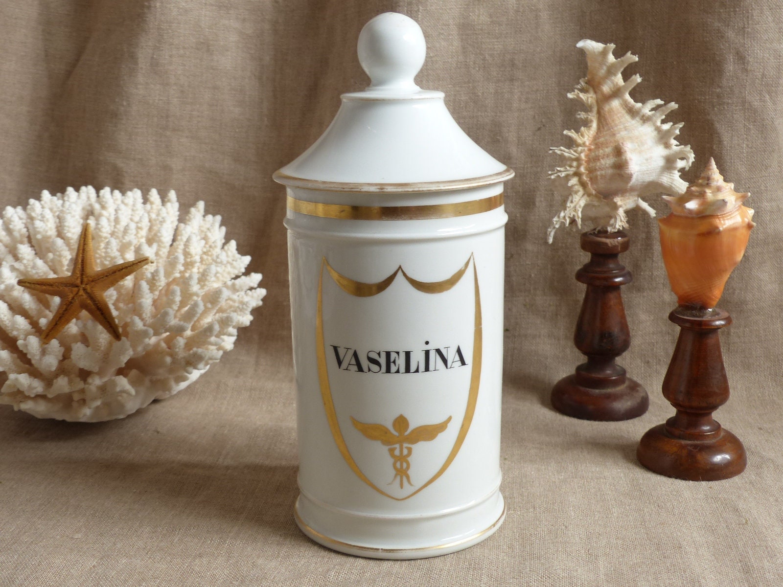 Pot de Pharmacie en Porcelaine Antique Français Paris. Pot d'apothicaire Peinte. Cabinet Curiosties.