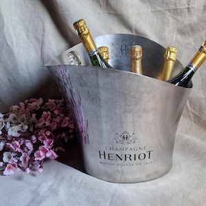 Large vintage french designer Henriot pewter champagne tub. 5-6 bottle champagne bucket French pewter champagne ice cooler basin