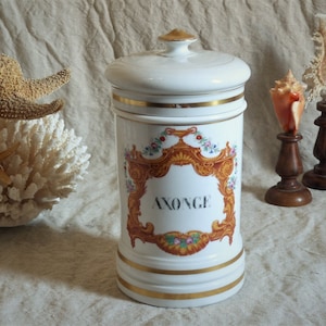 Large antique french Paris porcelain pharmacy jar. Painted Antique porcelain apothecary jar. Curiosties cabinet. Antique pharmacy