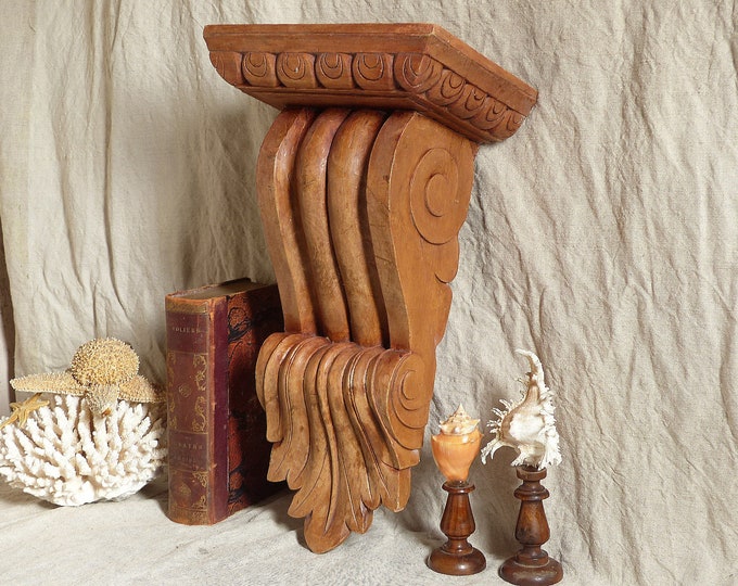 Antique French Giant Sculpted Walnut Wood Wall Console. Sculpted