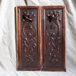 Set of 2 Antique french carved walnut wood panels Arabeques Renaisssance style sculpted wood panel DIY project. French chateau