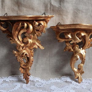 Set of 2 Antique french gilded small wall consoles. Gold wall shelf sconces Gold shelf bracket Louis XV style baroque shelf Display niche