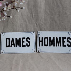 Set of 2 French vintage enamel bathroom sign. Ladies/Men toilets enamel sign. house sign French vintage kitchen decor. Loft. Industrial