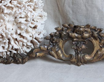 Antique french gilded bronze ormoulu furniture pediment. Antique furniture hardware. Louis XVI style  Repurpose DIY furniture decor