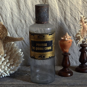Antigua botella de farmacia de vidrio soplado de boca francesa. Tarro de boticario francés. Tarro de farmacia. Gabinete de curiosidades. Medicina herbal Farmacia antigua