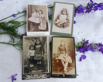 Set of 4 antique french children and babies cabinet cards. Antique photography children in Edwardian dress. French collectible cabinet card